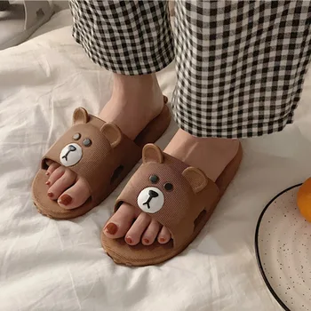 

Woman Pu Leather Animal Prints Slippers Women Shoes Summer Indoor Mix Color Platform Shoes Female Fashion Little Bear Slippers