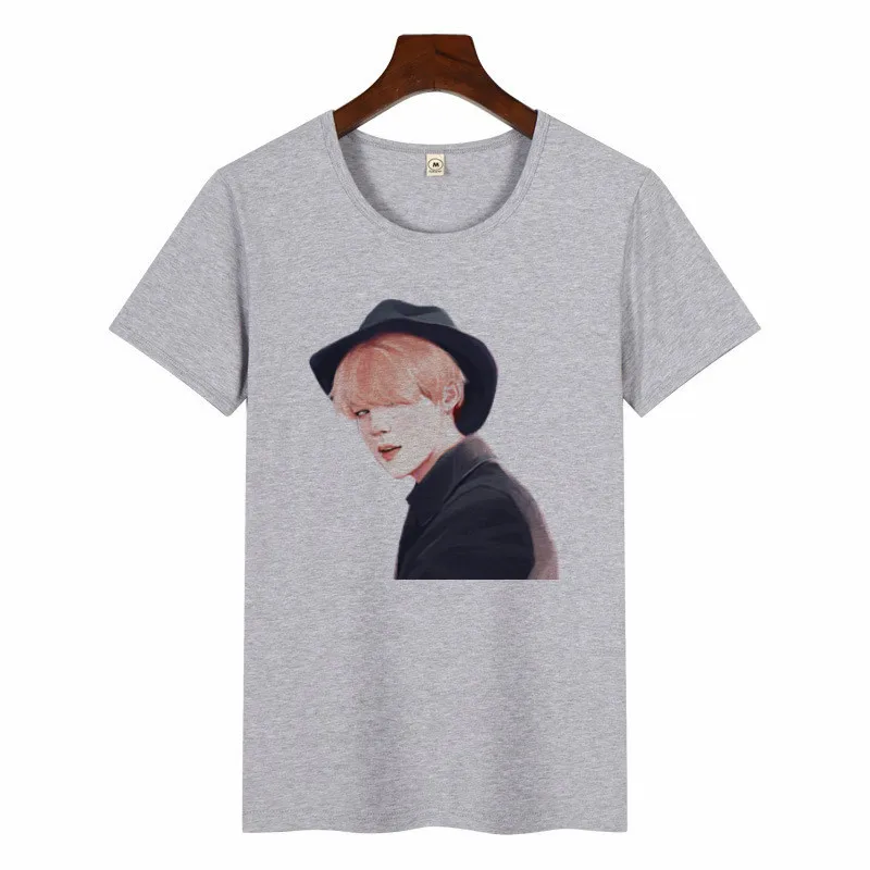 Женская футболка SUGA JIMIN с принтом альбома женская футболка в Корейском стиле Harajuku футболка Kawaii с графическим принтом из мультфильма Повседневная футболка - Цвет: p1487K-grey