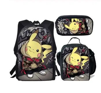

3PCS Kids Cute Anime Schoolbags Sets for Girl Pokemon Boys Shoulder Satchel Bag Children Japanese Cartoon Backpac