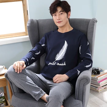 

2 Piece Night Suits Men Pyjama Sets Spring Long Sleeve Plaid Men Pajama Suit Nightwear Cotton Soft Casual Pijama Male Sleepwear