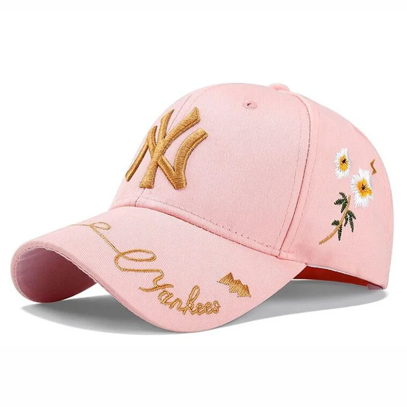 Korean version of the letter bee baseball cap male lady flower embroidery eaves-bending cap outdoor sports hat