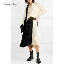 WHITNEY WANG Весенняя мода уличная цветная контрастная плиссированная юбка в стиле пэчворк женские стильные юбки с высокой талией