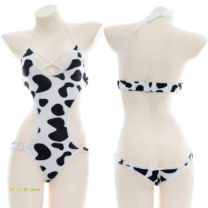 Женский слитный купальник в стиле лолита с принтом коровы | Тематическая одежда и