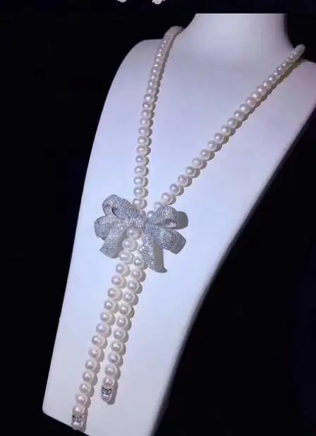 

Бесплатная доставка Длинная цепочка на свитер с бантом ожерелье с жемчугом лазурита кулон-бант с кисточкой из фианита серебро 925 пробы