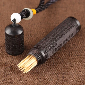 

Vintage Carved Cotton Swab Box Snuff Bottle Needle Bullet Ebony Toothpick Holder Case Container Keychain Toothpick Holder