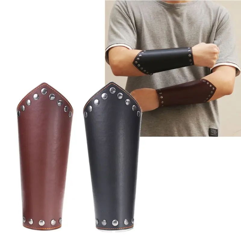 

2 Pack Faux Leather Arm Guards Unisex Leather Gauntlet Wrist Guard Medieval Bracer Halloween Costume Party Props Jewelry