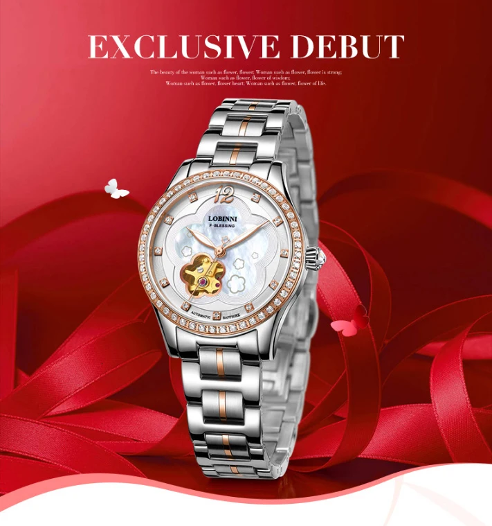 Новые роскошные брендовые швейцарские LOBINNI женские часы Япония MIYOTA 8N24 автоматические механические часы сапфировые женские часы L2006L
