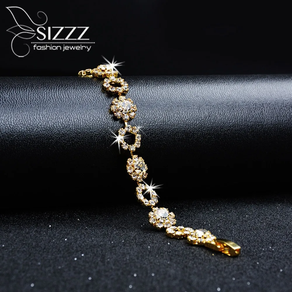 Gold colour Famous Brand Jewelry AAA Cubic Zircon Stones Five Leaves CZ Flower Connected Bracelets For Women | Украшения и