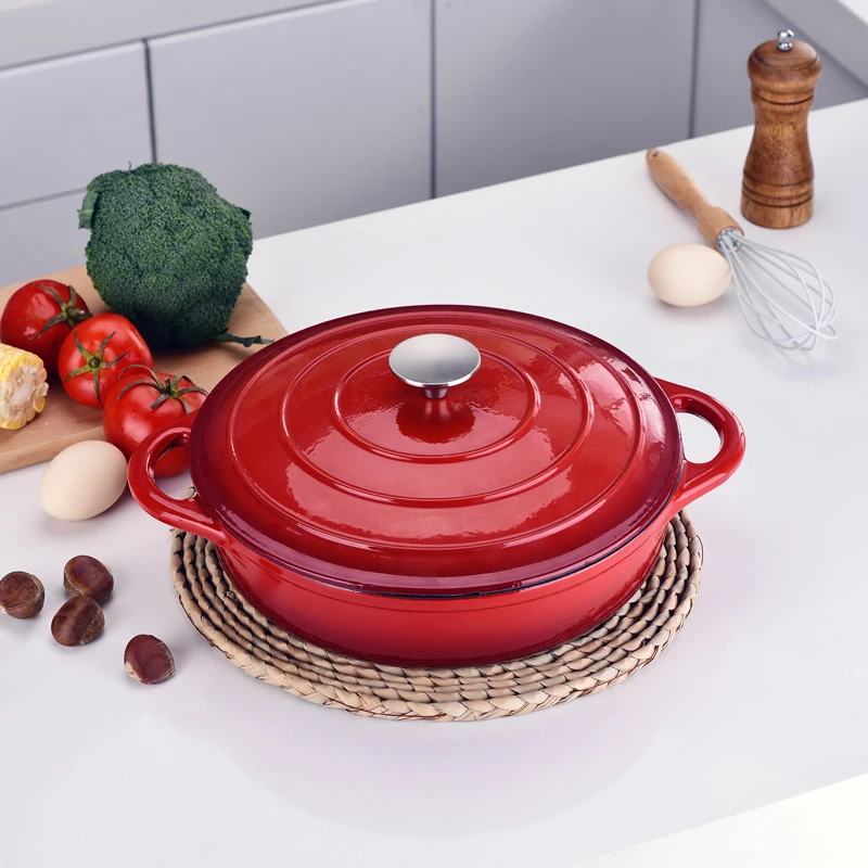 Velaze 3.5L Red Enamel Casserole Dish Cast Iron Braising Pan,Non Stick Enamel Coating Good Sealing Pot for All Heat Source