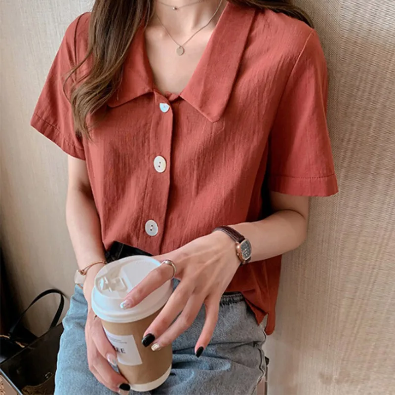 Women Casual Blouse Shirt Short Sleeve Buttons Loose Women Blouses Tops Plus Size Button Blouse
