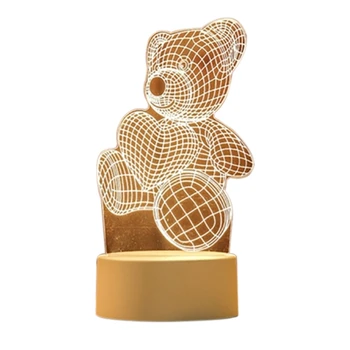 

3D Led Lamp Press Night Light Table Desk Kids Gift - Bear Designs Available