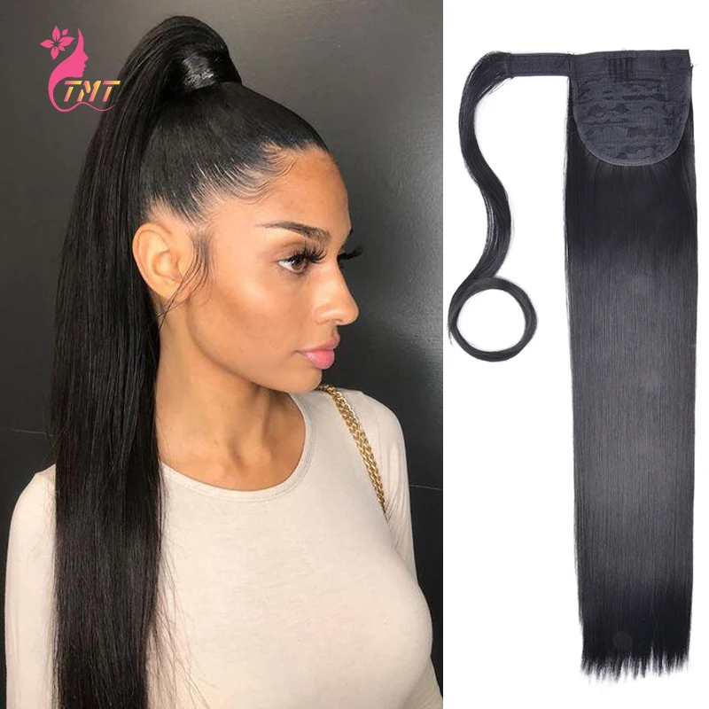 

22 Inch Long Straight Ponytail Hair Extension Heat Resistant Synthetic Drawstring Pony Tail For Women Natural Headwear