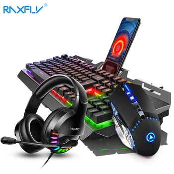

3 in 1 PC Gaming Mechanical Keyboard Gamer Mouse Headphones Wired Keyboard 2400DPI LED Backlight For Laptop Notebook Office Home