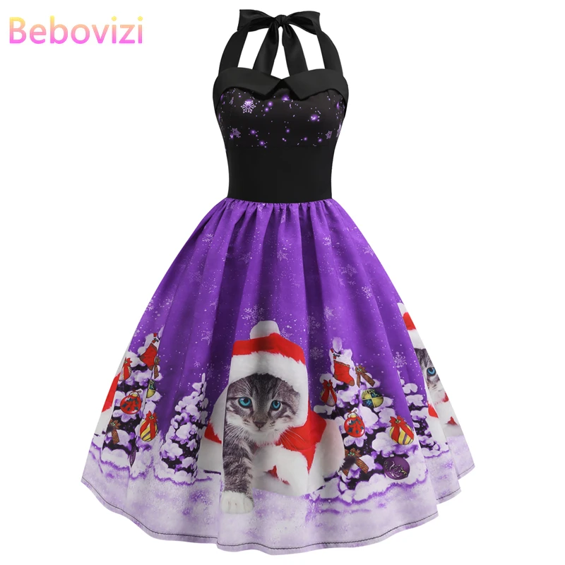 Bebovisi женская одежда зимнее платье плюс размер Снежинка принт синий Винтаж Vestidos элегантное ТРАПЕЦИЕВИДНОЕ рождественское вечернее платье