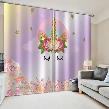 

Custom Cartoon Unicorn Flowers Door Windows Curtains Thicken Living Room Bedroom Decorative Kitchen Curtains Drapes Customized