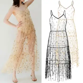 

VONDA Sexy Dress Women Lace See through Dress Bohemian Sleeveless Party Maxi Long Dress 2020 Summer Sundress Vintage Vestido