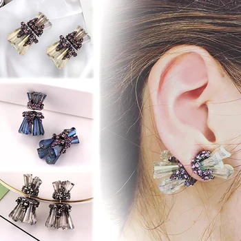 

New Earrings Female New Creative Colored Glaze Female Fashion Style 1Pair Crystal Flash Drill Elegant Double Sided Stud Earring