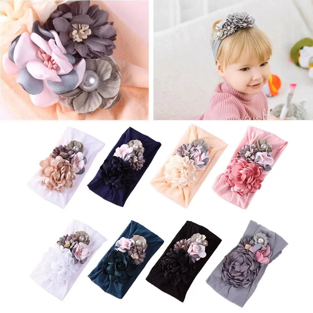 

Cute Flower Soft Nylon Headbands Girls Wide Headwraps Hairwear Children Kids Turban Hair Accessories JUN-24