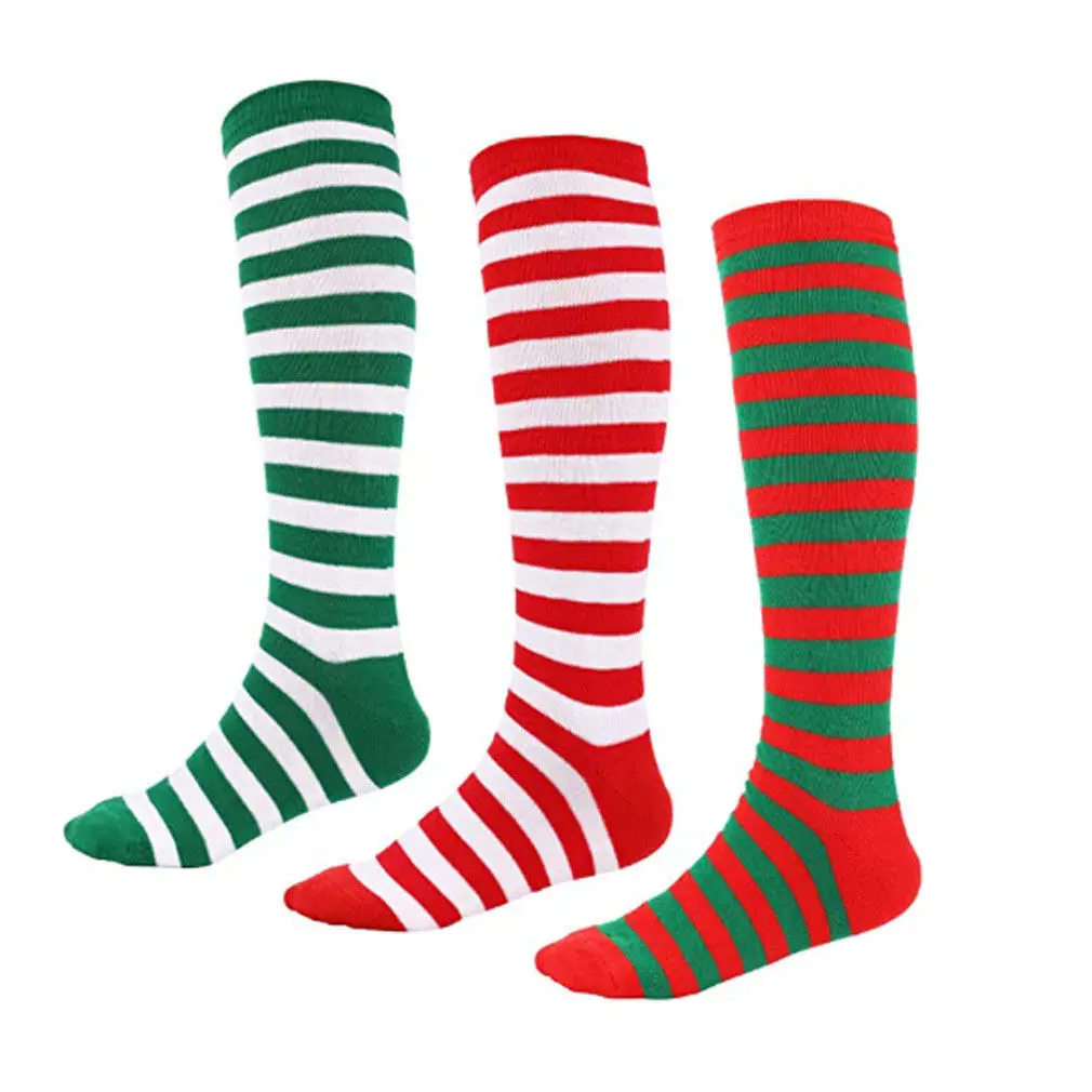 Рождественские чулки женские в полоску для косплея высокие сексуальные выше