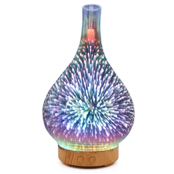 

3D Firework Glass Vase Shape Air Humidifier with 7 Color Led Night Light Aroma Essential Oil Diffuser Mist Maker Ultrasonic Humi