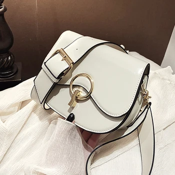

Solid color Saddle bag 2020 Fashion New High quality PU Leather Women's Designer Handbag Lock Shoulder Messenger Bag