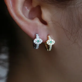 

2019 Lucky evil eye small hoop earring green white cz paved guarantee 925 sterling silver Fine delicate cute jewelry gift party