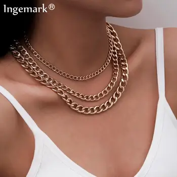 

Punk Cuban Iron Chunky Chain Necklace Multilayer Exaggerated Vintage Hip Hop Big Thick Link Choker Necklace Women Men Jewelry