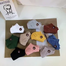 Носки с рисунком медведя женские весенние короткие носки хлопковые Дышащие носки с вышитым медведем