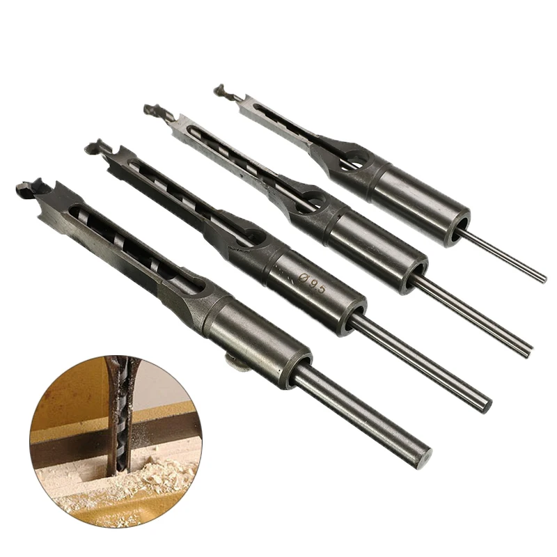 4pc Twist Drill Bits Square Auger Mortising Chisel Drill Set Square