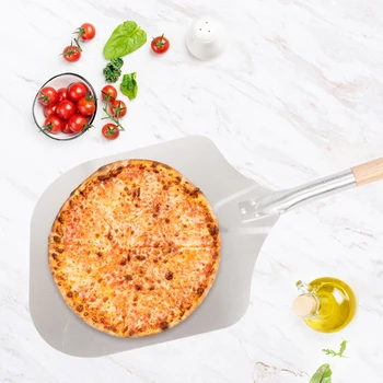 

58cm Length Wood Aluminum Pizza Peel Small Square Pizza Lift Shovel Pizza Cake Turner Spatula Kitchen Baking Pastry 23cm Wide