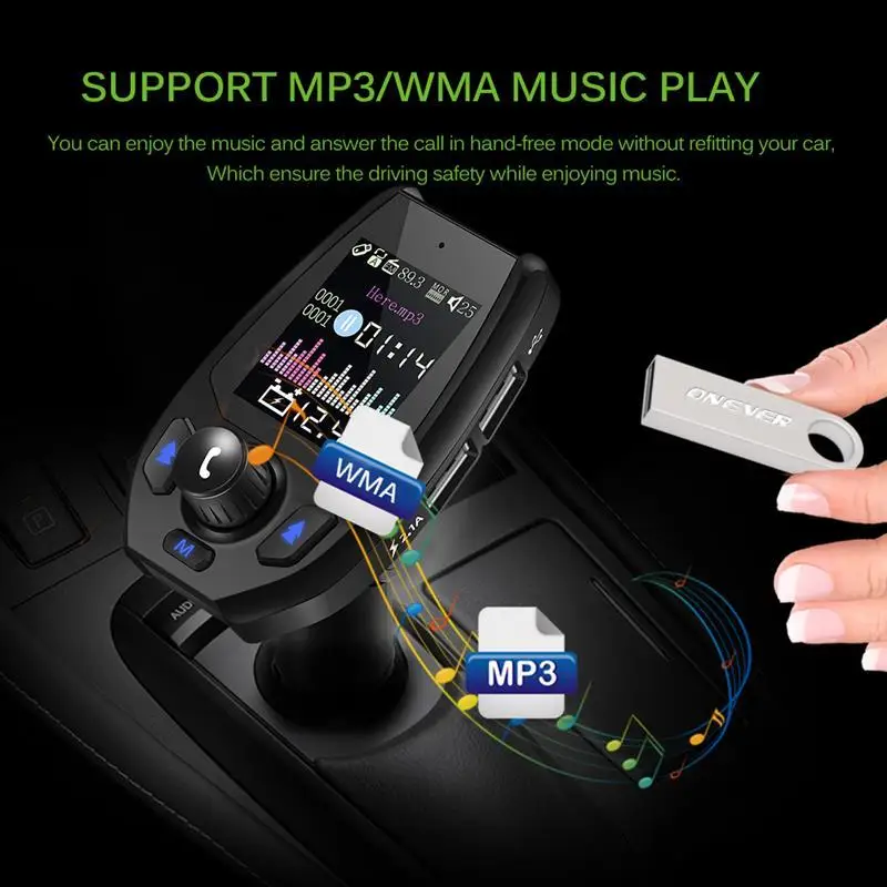 1.8 Inch Color Screen Dual USB Port Modulator Vehicle Adapter AUX Port Bluetooth FM Transmitter Car Charger Kit