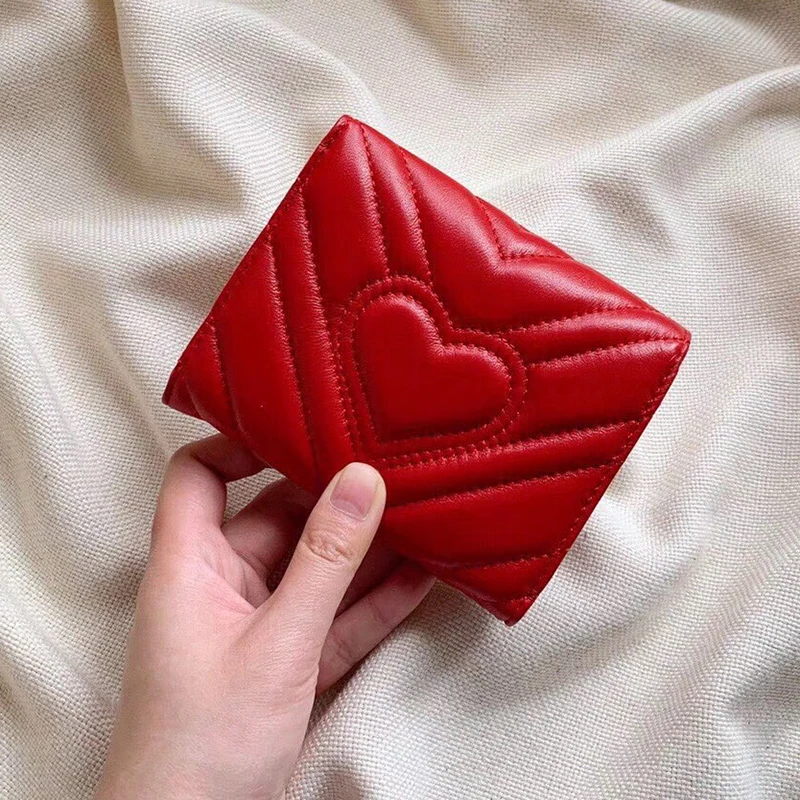Классический кошелек для карточек, в виде нуля; в маленькую сумку, 30% короткий кошелек, женский дизайн большого бренда, кожа, в форме сердца кошелек "любовь" - Цвет: Красный
