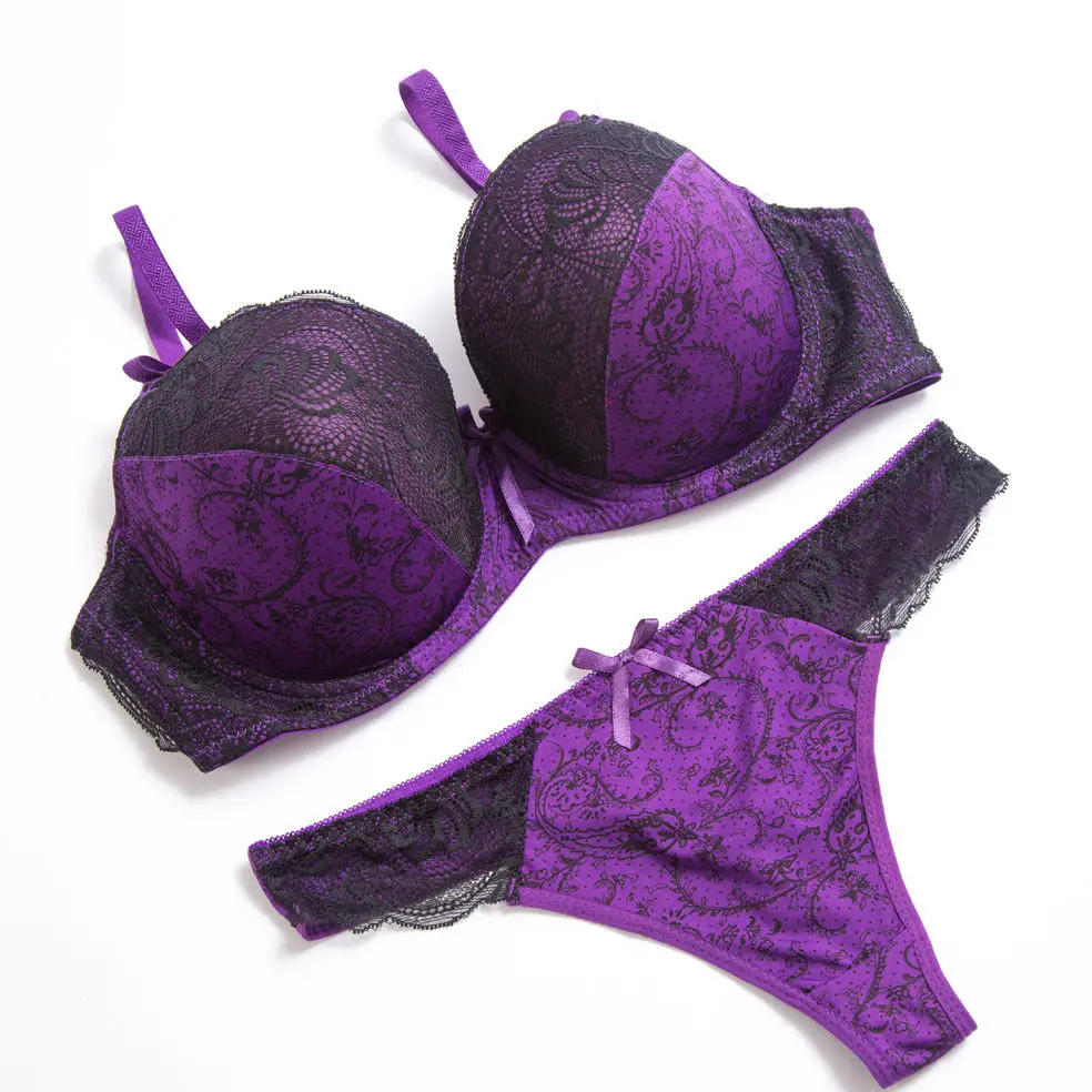 Bra Set EU US Plus size bra set Sexy girl small chest gathered to receive pair Bra Set thong Suggestive temptation underwear