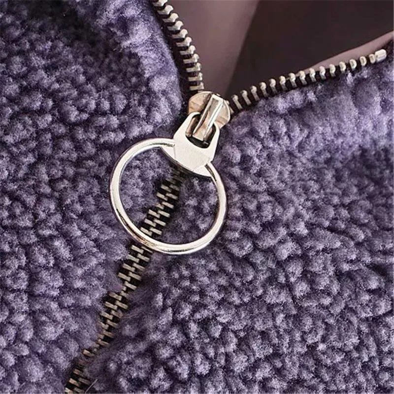 Модное повседневное стильное зимнее женское пальто из искусственного меха, плотное короткое пальто с мишкой Тедди, женское фиолетовое пальто на молнии, дизайнерские куртки