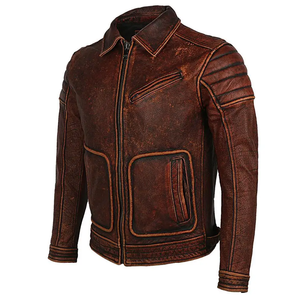 

2020 Vintage Brown Men American Style Motorcycle Leather Jacket Plus Size XXXXL Genuine Cowhide Autumn Slim Fit Biker's Coat