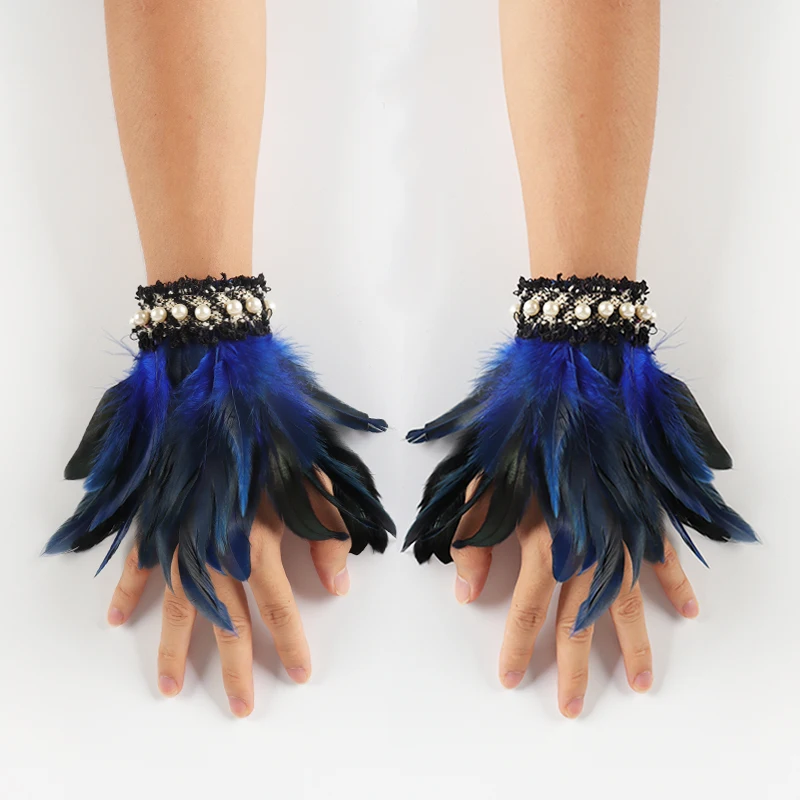 Feather Wrist Cuffs Natural Dyed Rooster Arm Warmers Halloween Party Cosplay Accessories Gloves Dance Clubwear |
