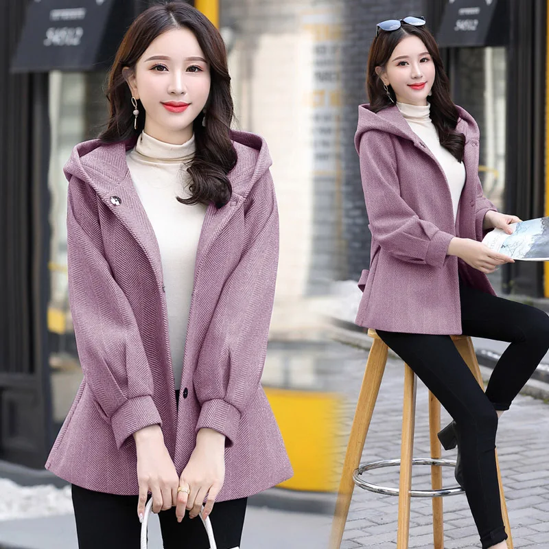 

2019 Winter Fashion Comfortable Hooded Woolen Jacket Bell Sleeve Elegant