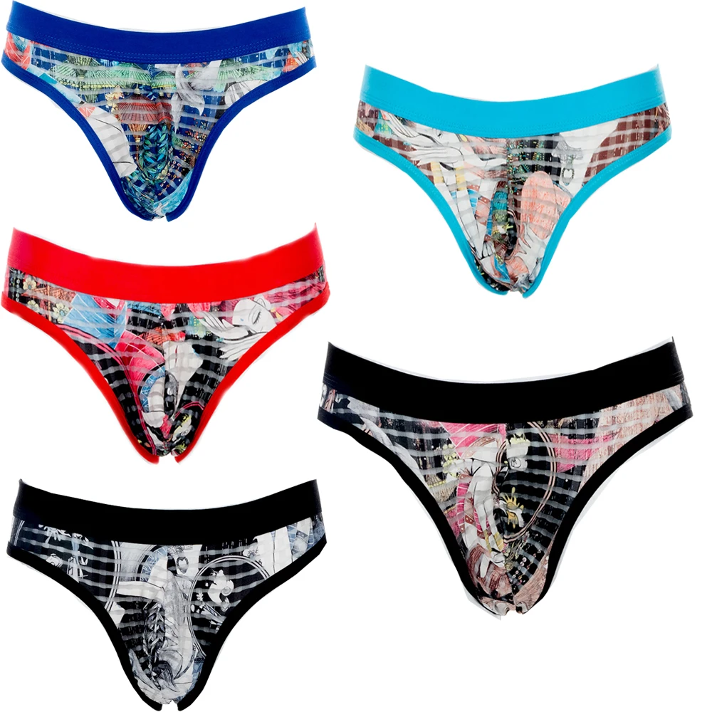 

1PCS Men's Sexy Underwear Nylon Ice Silk Comfortable Printed Men Briefs Breathable Low Waist Male Panties