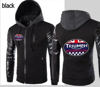 

2019 new Triumph motorcycles leather sleeve hooded shirt men's casual street slimming jacket hooded sports jacket clothing