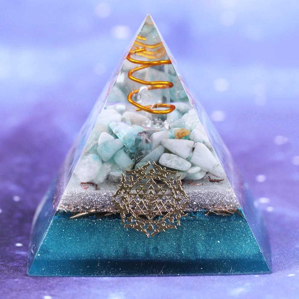 

Orgone Pyramid Reiki Amazonite Positive Orgonite Meditation Healing Crystal For Emf Protection Energy Generator Decorations