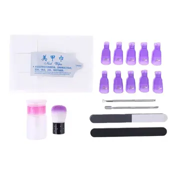 

Nail Polish Remover Set UV Gel Clean Clip Cap Cuticle Pusher Dust Brush Tool