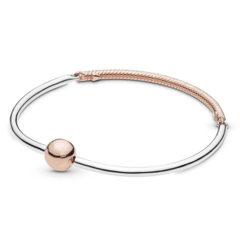 

New 925 Sterling Silver Bangle Rose Ball Circular Clasp Three-link Bracelet Bangle Fit Women Bead Charm Diy Pandora Jewelry