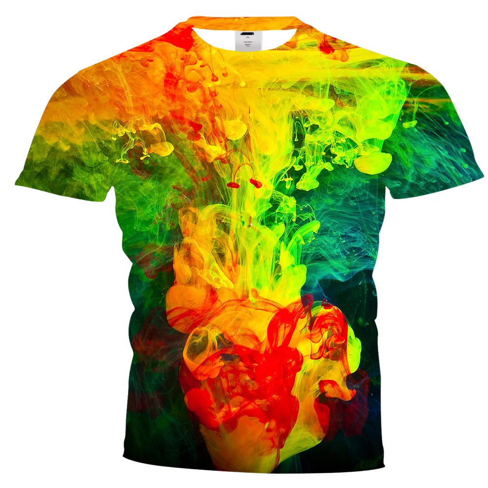 

UNEY Splash Paint T-Shirt Short Sleeve Rainbow Tops Tees 3D Pattern Tshirt Men/Woman Shirt Summer Tees Round neck Somke Shirt