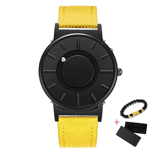 1Black Yellow Nylon EUTOUR, магнитные часы для мужчин, Роскошные мужские часы, Топ бренд, водонепроницаемые, кожа, магнит, кварцевые наручные часы, модные, Прямая поставка - Цвет: 1Black Yellow Nylon