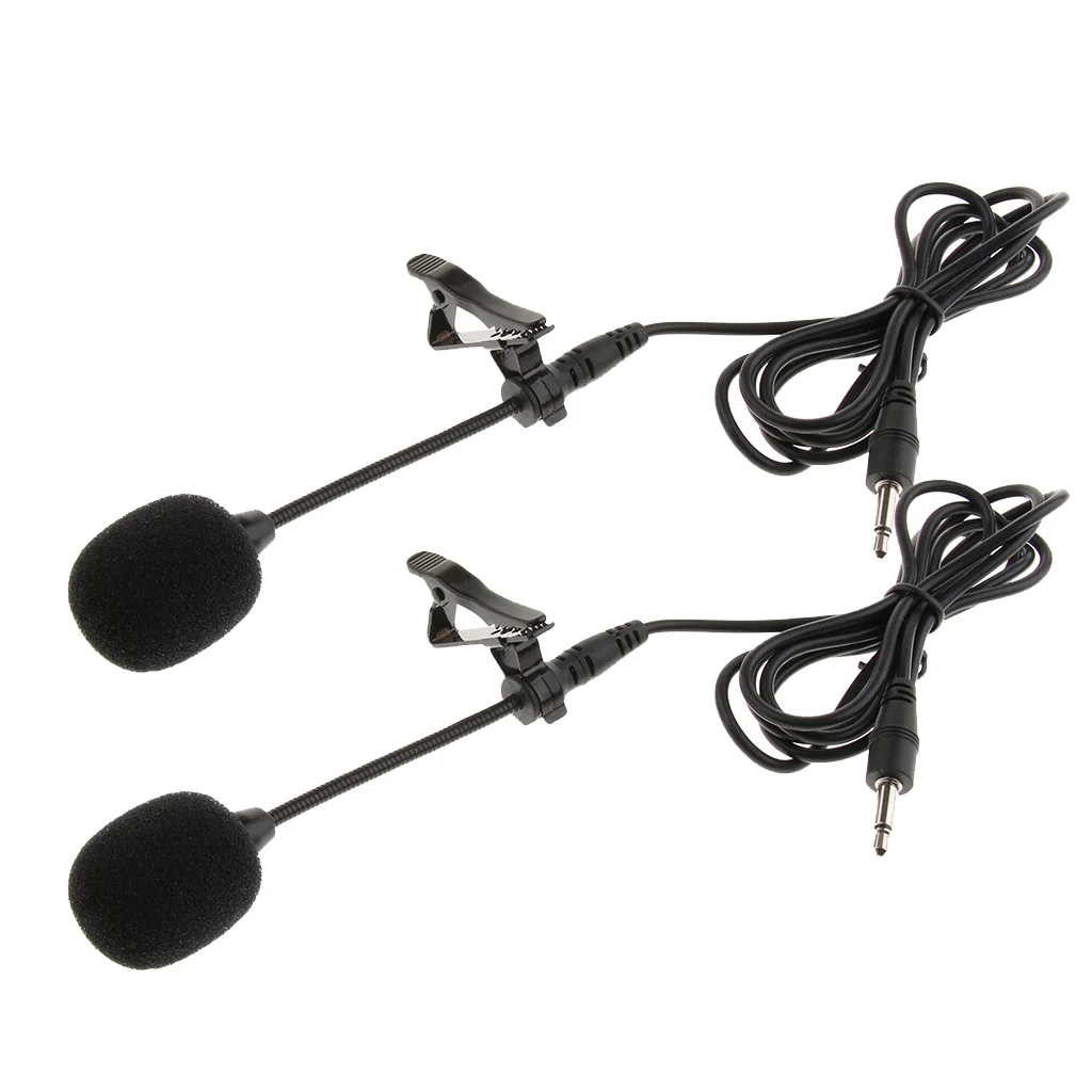 2pcs Portable Mini Plug Clip-on Condenser Microphone Adjustable Neck Black