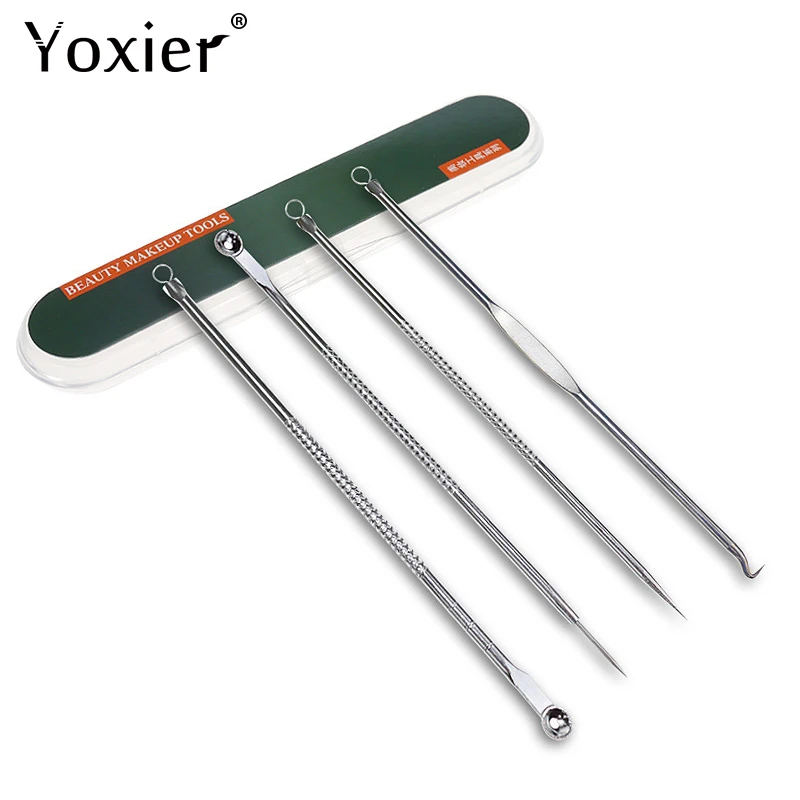 Yoxier 4 шт., удаление угрей, игла для удаления акне уход за кожей лечение восстановление лица, прыщей, игла чистый инструменты для ухода за глазами Красота - Цвет: Серебристый