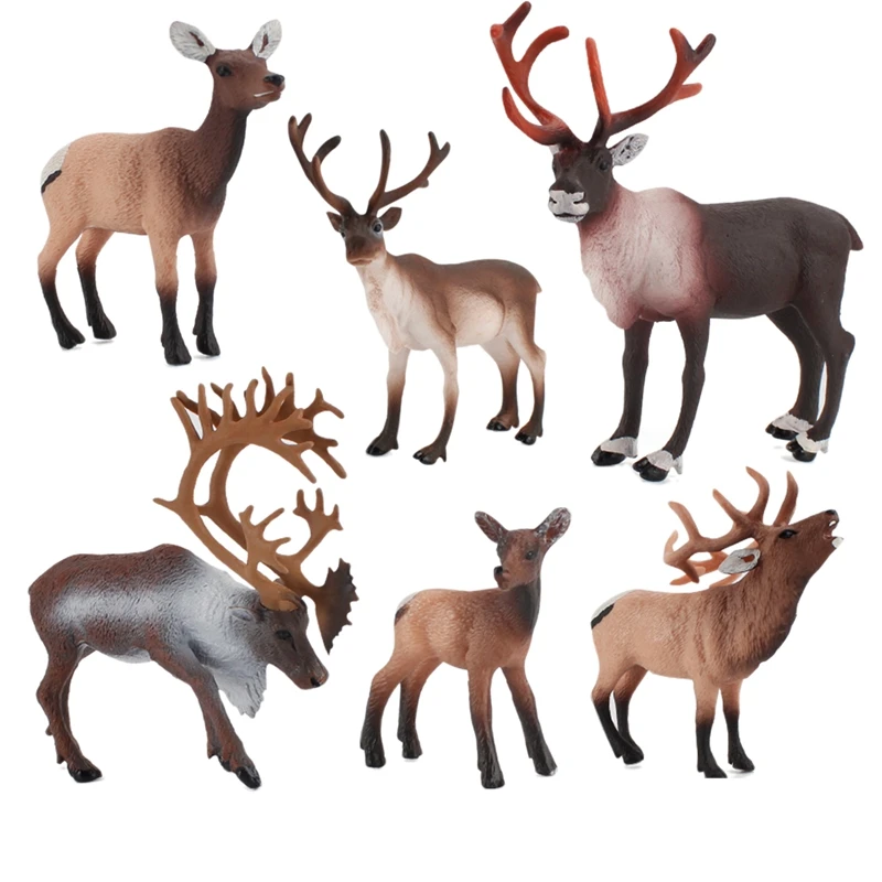 

6Pcs Simulation Deer Figurines Model Toys Set Deer Decor Includes White-Tailed Deer Family ELK Reindeer and Caribou