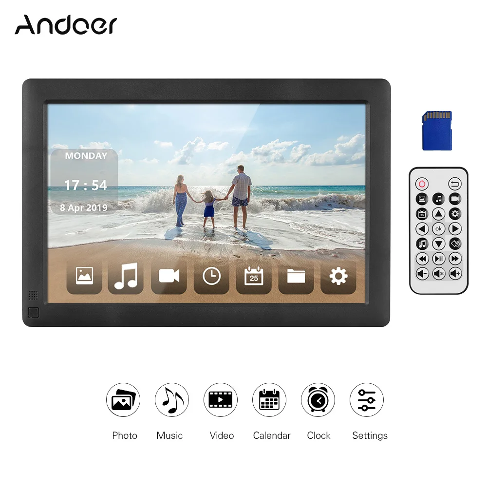 

Andoer 10.1" Ultra-thin Digital Photo Frame Desktop Album 1280*800 w/ 8GB Card Photo/Music/ Video/Calendar/Alarm/Remote Control