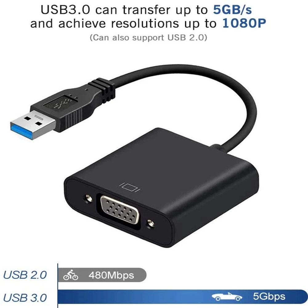 USB 3.0 to VGA Video Graphic Card Adapter Display External Cable Adapter for PC HDTV 1080P/ USB 3.0 to Female VGA Connector
