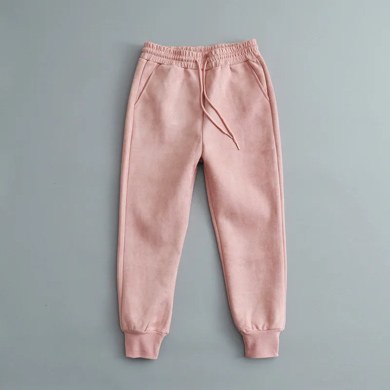 Pink Зимние женские замшевые спортивные штаны, утепленные флисовые Теплые повседневные удобные спортивные брюки, растягивающиеся штаны для отдыха, брюки-Гарун, 5 цветов - Цвет: Pink